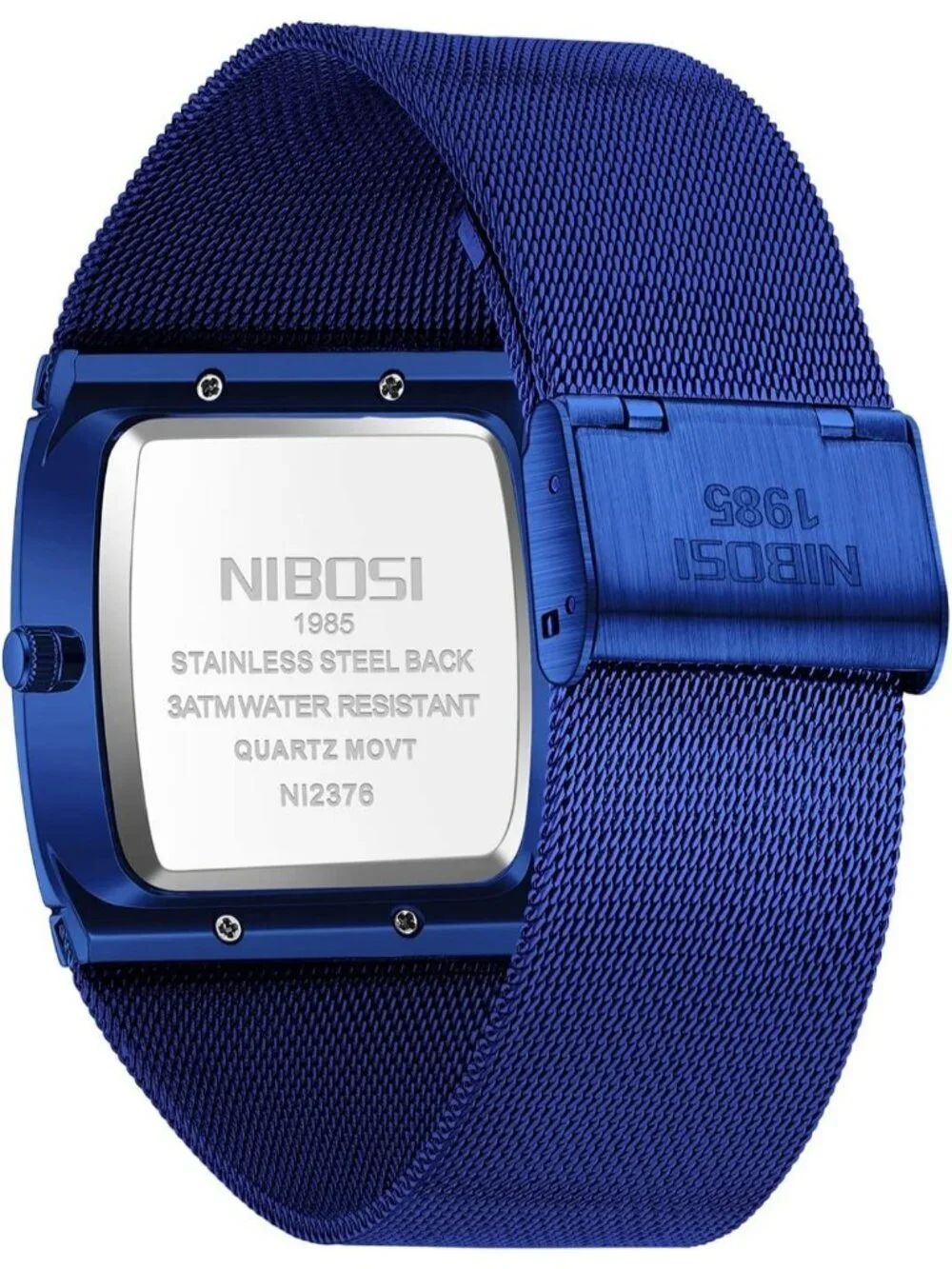 Nibosi Men's Blue Square Analog Quartz Stainless Mesh Strap Waterproof Watch